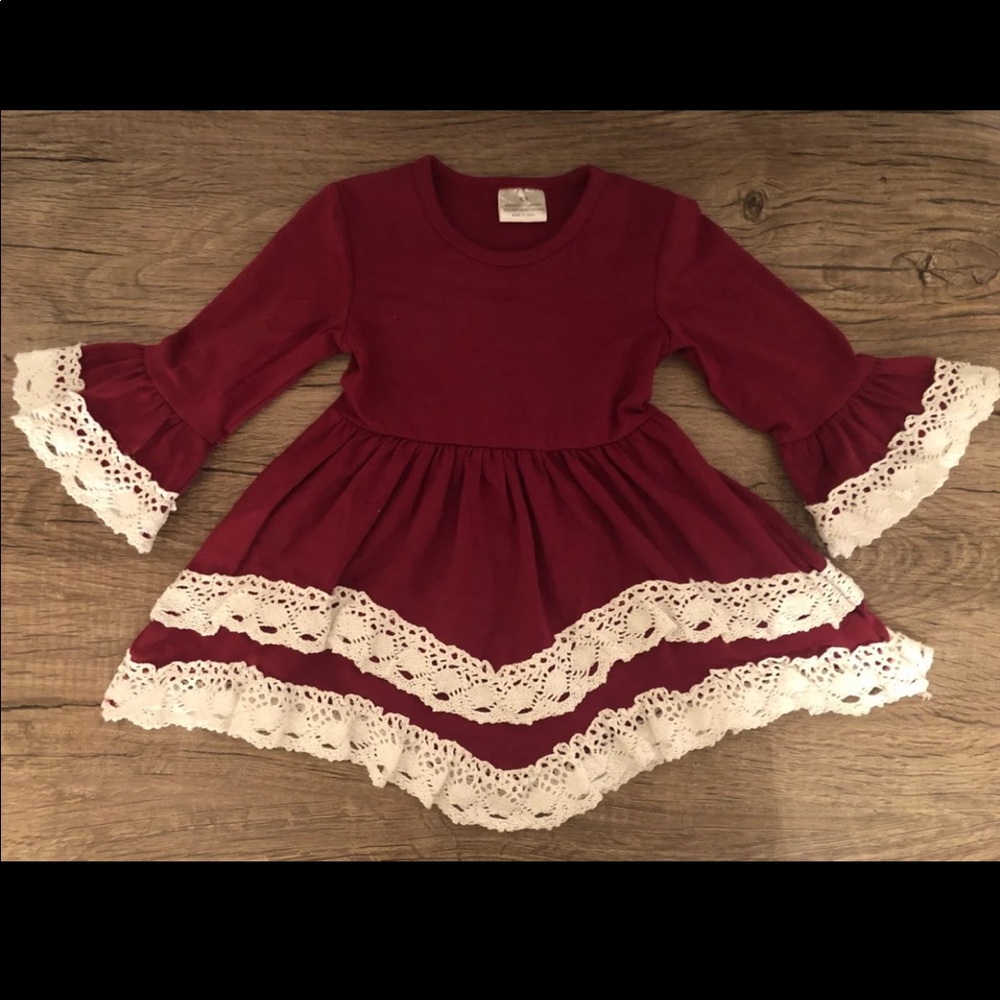 Maroon white lace dress